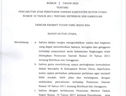 PENGUMUMAN Peraturan Daerah  (Perda) Nomor 7 Tahun  2022 Tentang Retribusi Izin Gangguan Pemerintah Kab. Buton Utara